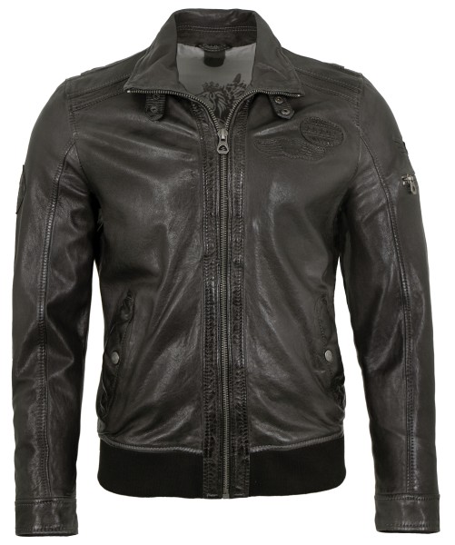 Gipsy - Herren Lederjacke Blouson Lammnappa black antracite-13836