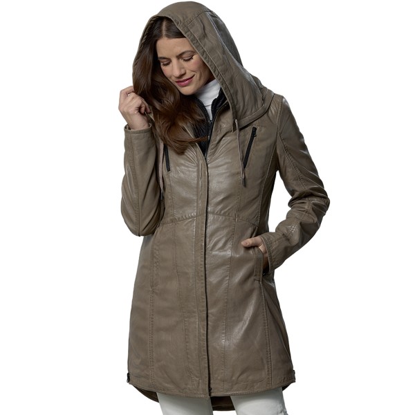 Jilani - Damen Ledermantel Weste Lammnappa sark sand-14316