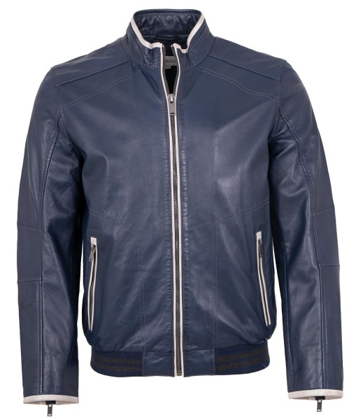 Herren Lederjacke Collage Jacke Lammnappa blau-weiß-13777