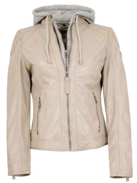 Gipsy - Damen Lederjacke Lammnappa Kapuze light beige-13816