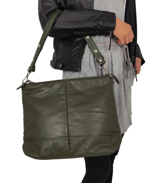 Damen Lederhandtasche Tragetasche Lammnappa olive-13853-A