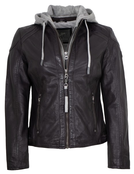 Gipsy by Mauritius - Damen Lederjacke Lammnappa Kapuze plum lila-14128