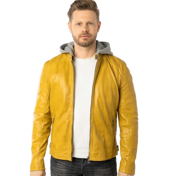 Mauritius - Herren Lederjacke Bikerjacke Lammnappa gelb-14468