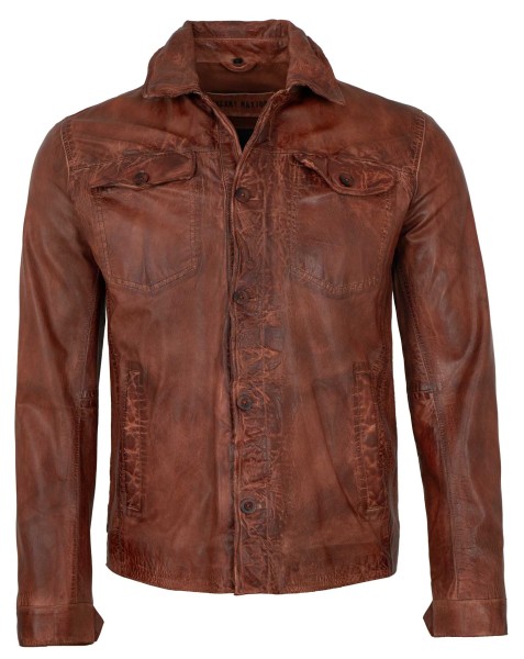 Freaky Nation - Herren Lederjacke Lederhemd Lammnappa cognac antik-14199