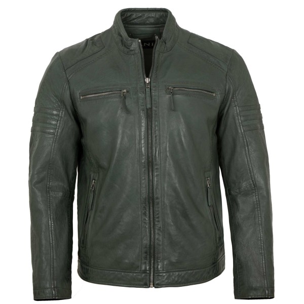 Jilani - Herren Lederjacke Lammnappa petrol green-14503
