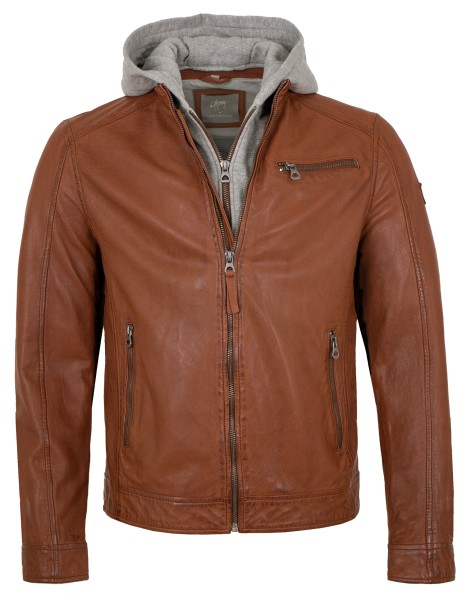 Gipsy - Herren Lederjacke Kapuze Lammnappa whiskey-13838