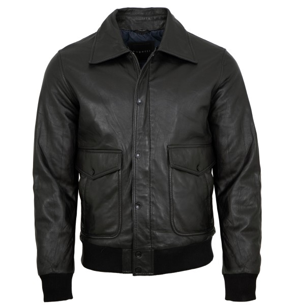 Bugatti - Herren Lederjacke Weste Lammnappa Lammfellkragen schwarz-14342-2