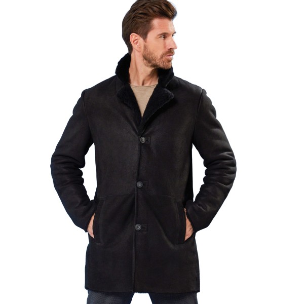 Jilani Collection - Herren Lammfellmantel Lederjacke Lammfell schwarz-14437-a