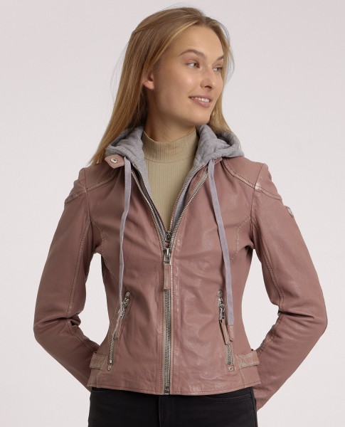 Gipsy - Damen Lederjacke Lammnappa Kapuze dusty pink-13819-a