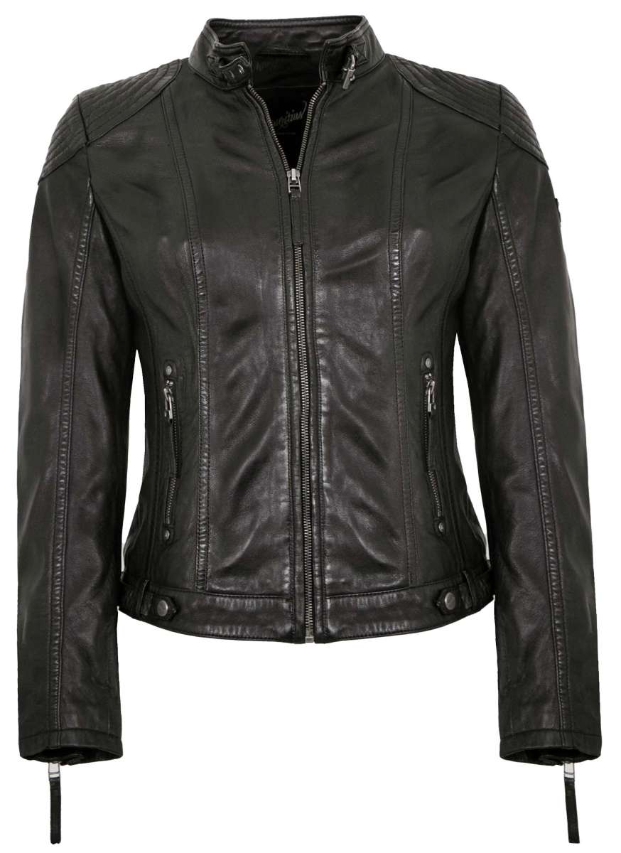 Mauritius Damen Lederjacke Bikerjacke Lammnappa Kapuze schwarz