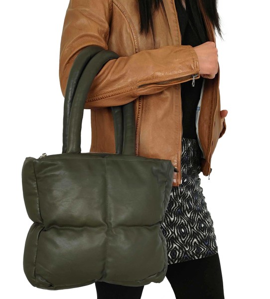 Damen Lederhandtasche Tragetasche Lammnappa olive-13864-A