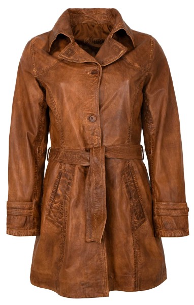 MADDOX - Damen Trenchcoat Ledermantel Mantel Lammnappa cognac/ m'braun antik-12652