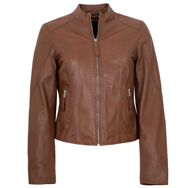Jilani Collection - Damen Lederjacke Lammnappa mittelbraun-14482