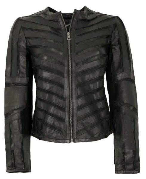 Mauritius - Damen Lederjacke Lammnappa Materialmix schwarz-13905