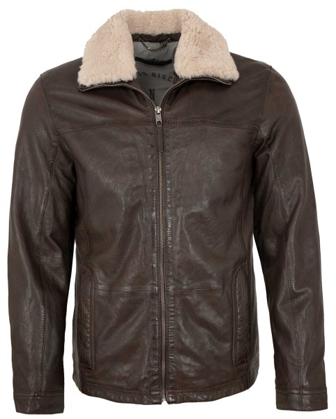 Deercraft - Herren Lederjacke Lammfellkragen Lammnappa dunkelbraun-13955