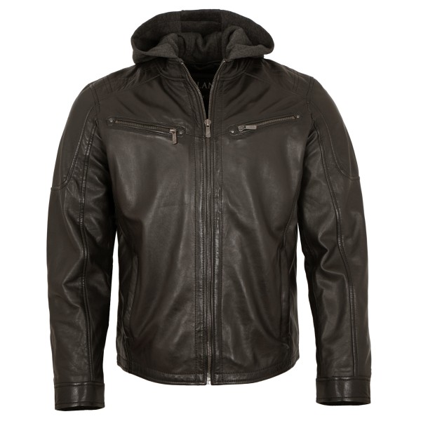 Jilani Collection - Herren Lederjacke Kapuze Lammnappa dunkelbraun-14359