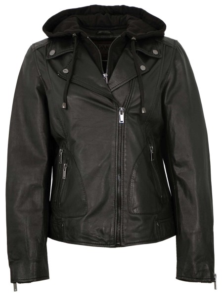 Existenz - Damen Lederjacke Bikerjacke Kapuze Lammnappa schwarz-14156