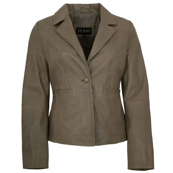 Jilani Collection - Damen Lederjacke Blazer Lammnappa grau-olive-14429