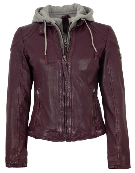 Gipsy - Damen Lederjacke Lammnappa Kapuze purple-14015