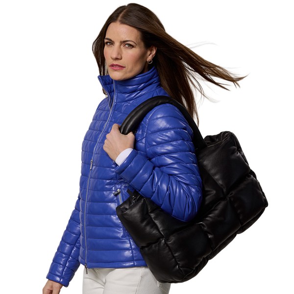 Jilani Collection - Damen Lederjacke Steppjacke Lammnappa blau-14315