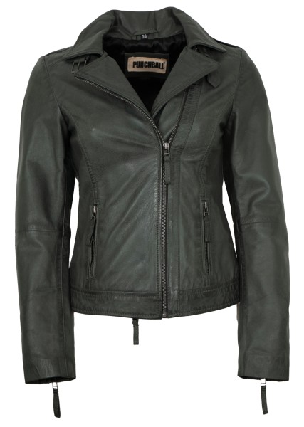 Punchball - Damen Lederjacke Lammnappa grau-petrol-10263