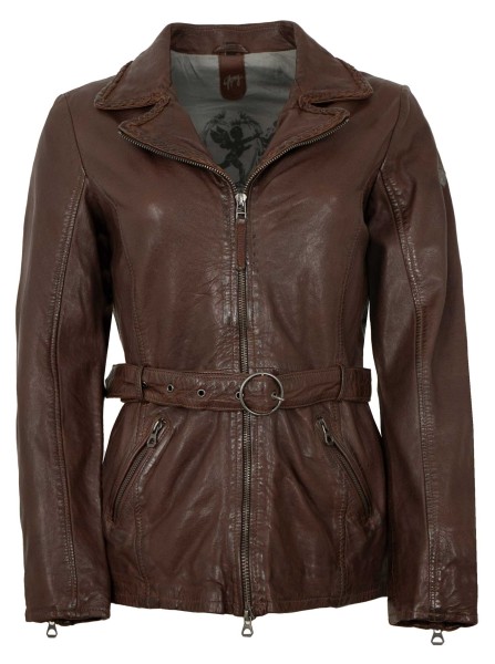 Gipsy - Damen Lederjacke Gürtel Lammnappa chestnut-13966