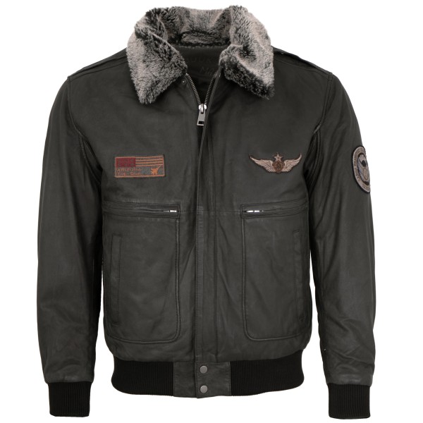 Maddox - Herren Lederjacke Fliegerjacke Lammnubuk schwarz-14266