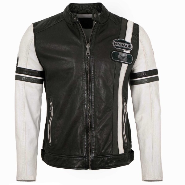 Mauritius - Herren Lederjacke Racingjacke Lammnappa schwarz weiß-14466-1
