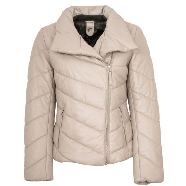 Gipsy - Damen Lederjacke Lammnappa Kunstfell cream-14287
