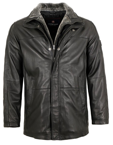 Redpoint - Herren Lederjacke Longjacke Lammnappa schwarz-12667