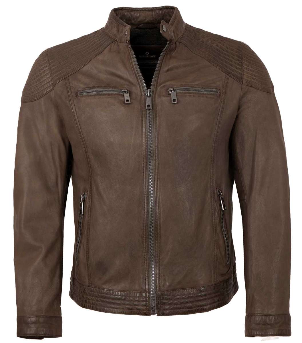 Milestone - Herren Lederjacke Lammnappa tabak