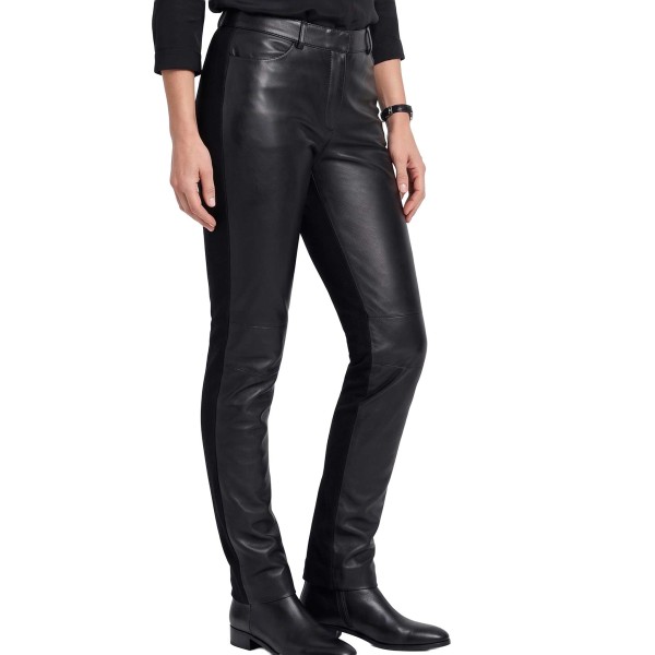 David Moore - Damen Lederhose Materialmix Lammnappa schwarz-9556