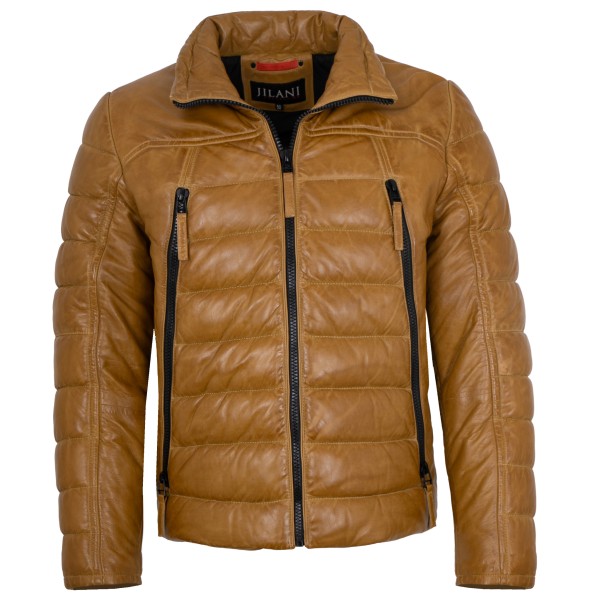 Jilani - Herren Lederjacke Steppjacke Lammnappa mustard - senfgelb-14334