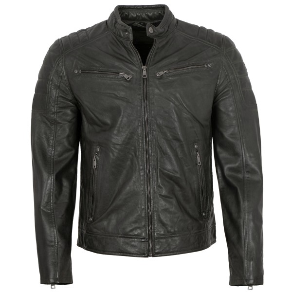 Mauritius - Herren Lederjacke Bikerjacke Lammnappa dark green-14311