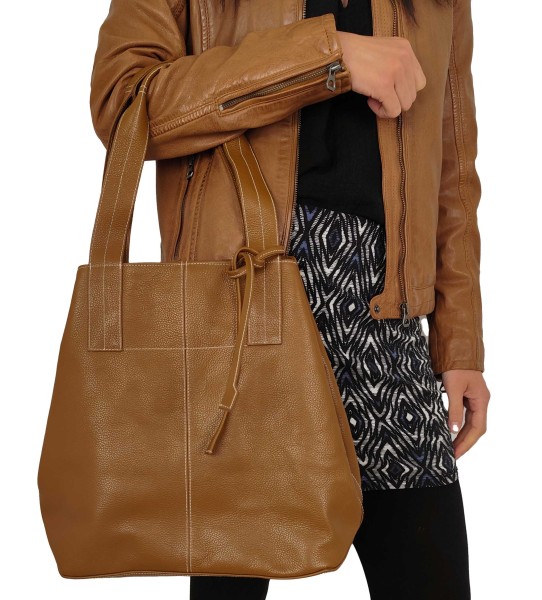 Damen Lederhandtasche Shopper Rindnappa cognac-13870-A