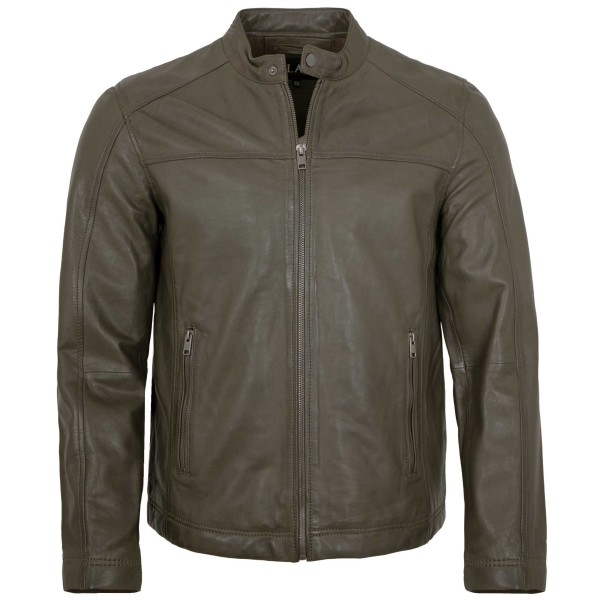 Jilani - Herren Lederjacke Lammnappa grün-grau-14399