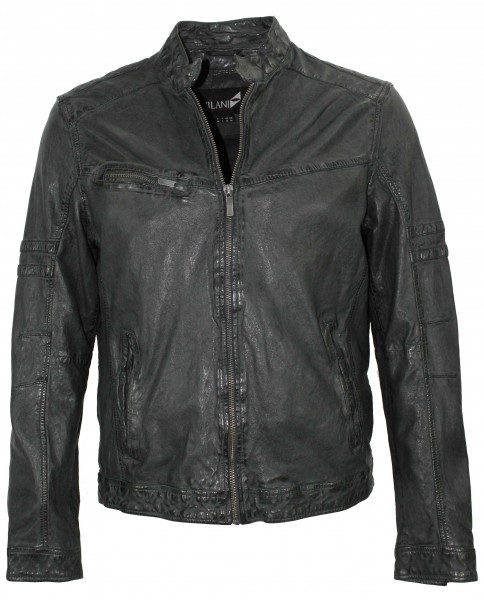 Jilani - Herren Lederjacke Lammnappa grau antik crinkle-11044
