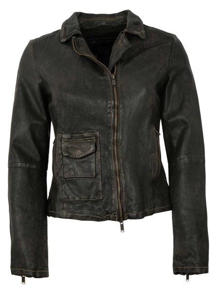 Freaky Nation - Damen Lederjacke Lammnappa schwaz beige retro-14184