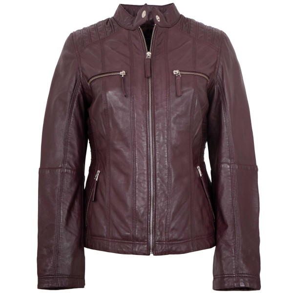 Jilani Collection - Damen Lederjacke Lammnappa burgundy-14475-1