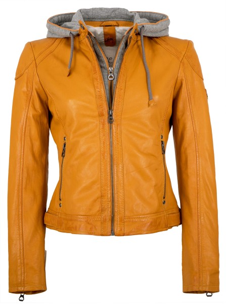 Gipsy - Damen Lederjacke Lammnappa Kapuze mango-13356