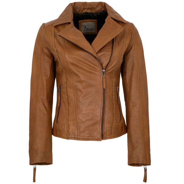 7eleven - Damen Lederjacke Bikerjacke Lammnappa cognac-14441