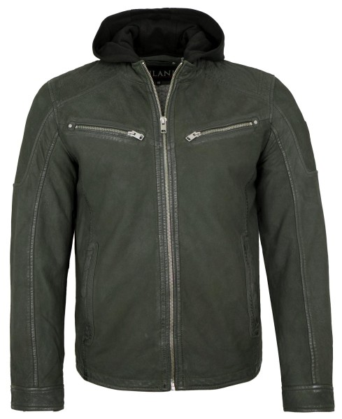 Jilani - Herren Lederjacke Kapuze Nubukleder olive-13786