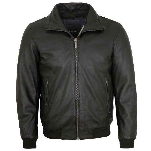 Bugatti - Herren Lederjacke Weste Lammfellkragen Lammnappa schwarz-14279-2