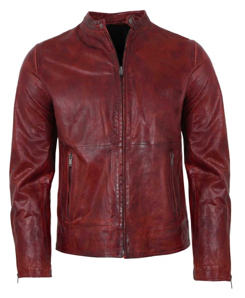 Freaky Nation - Herren Lederjacke Lammnappa dunkelrot-14200