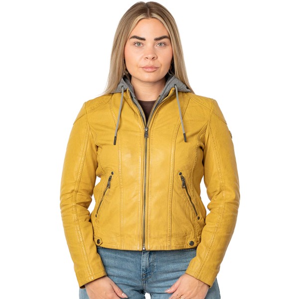 Mauritius - Damen Lederjacke Lammnappa Kapuze maize gelb-14457