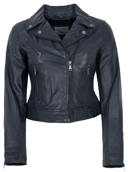 7eleven - Damen Lederjacke Bikerjacke Lammnappa navy-14036