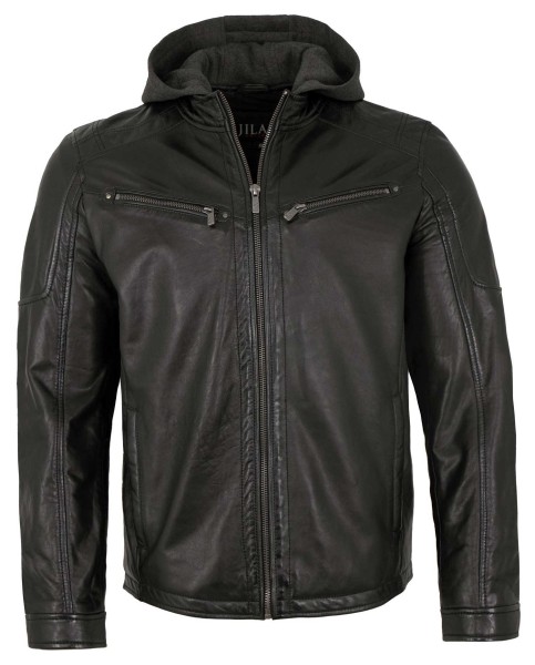 Jilani - Herren Lederjacke Kapuze Lammnappa schwarz-13974