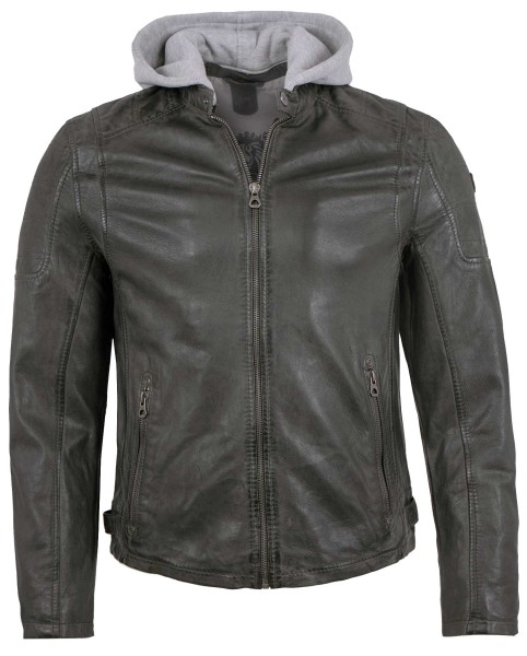 Gipsy - Herren Lederjacke Lammnappa Bikerjacke Kapuze anthrazit-12001