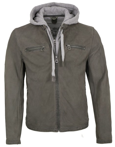 Gipsy - Herren Lederjacke Kapuze Lammleder dark grey-13837