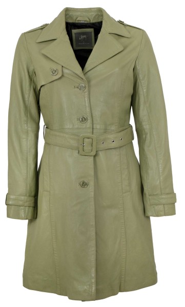 Gipsy by Mauritius - Damen Trenchcoat Ledermantel Lammnappa light olive-13717-5